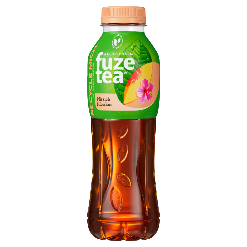 Eine Flasche FuzeTea Schwarzer Tee Pfirsich-Hibiskus