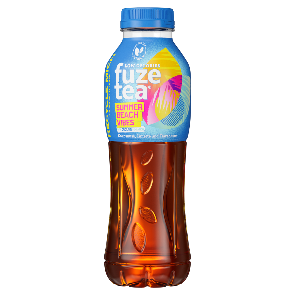 Eine Flasche FuzeTea Schwarzer Tee Summer Beach Vibes