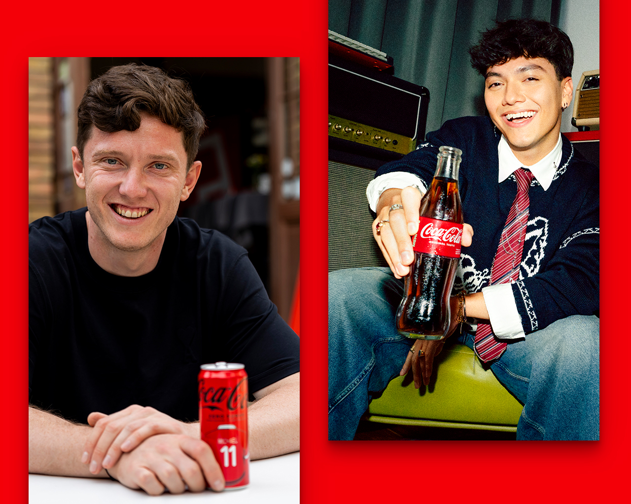 JJ mit einer Coca-Cola Flasche und Gregoritsch mit einer Coca-Cola Dose