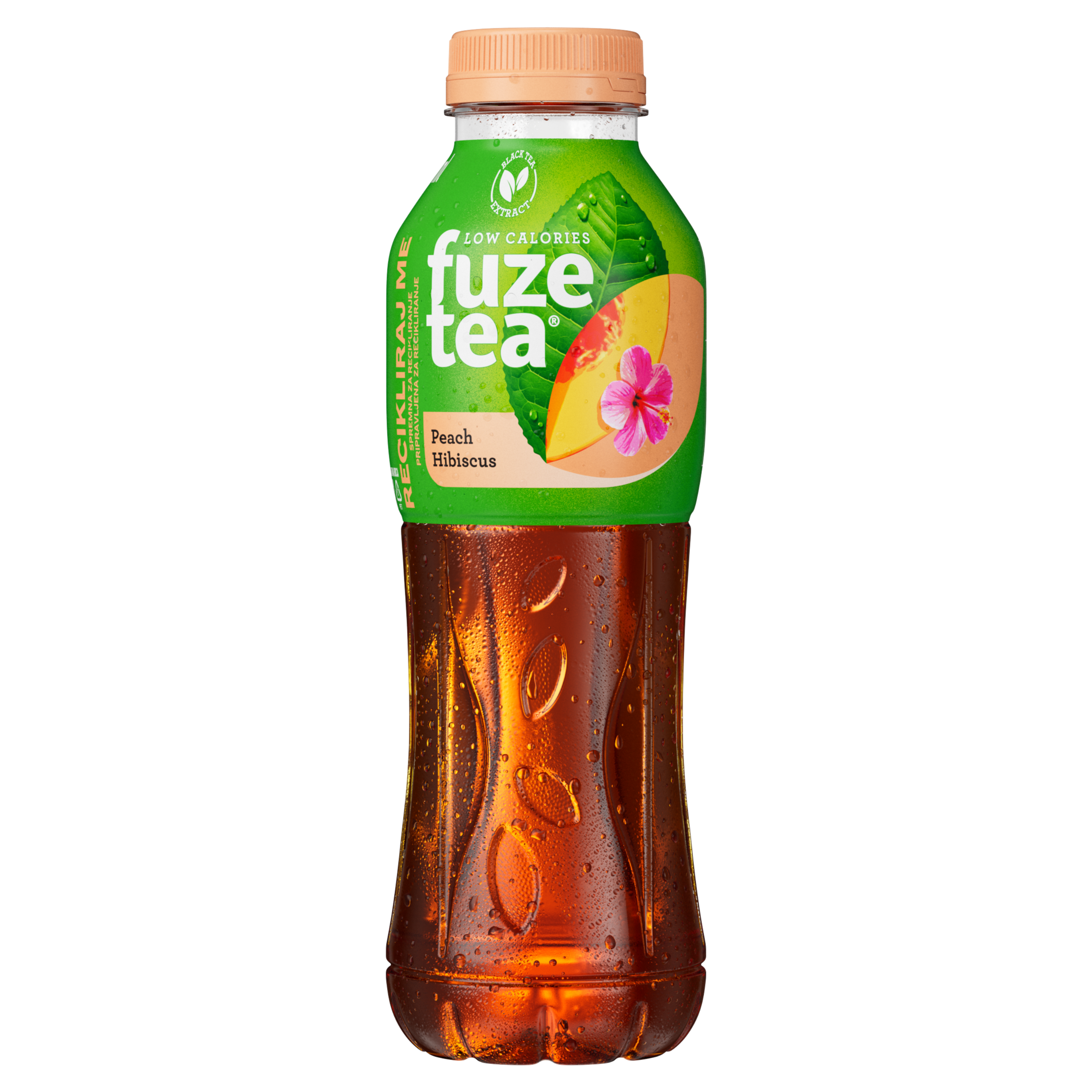Fuzetea Peach Hibiscus flašica sa belom pozadinom