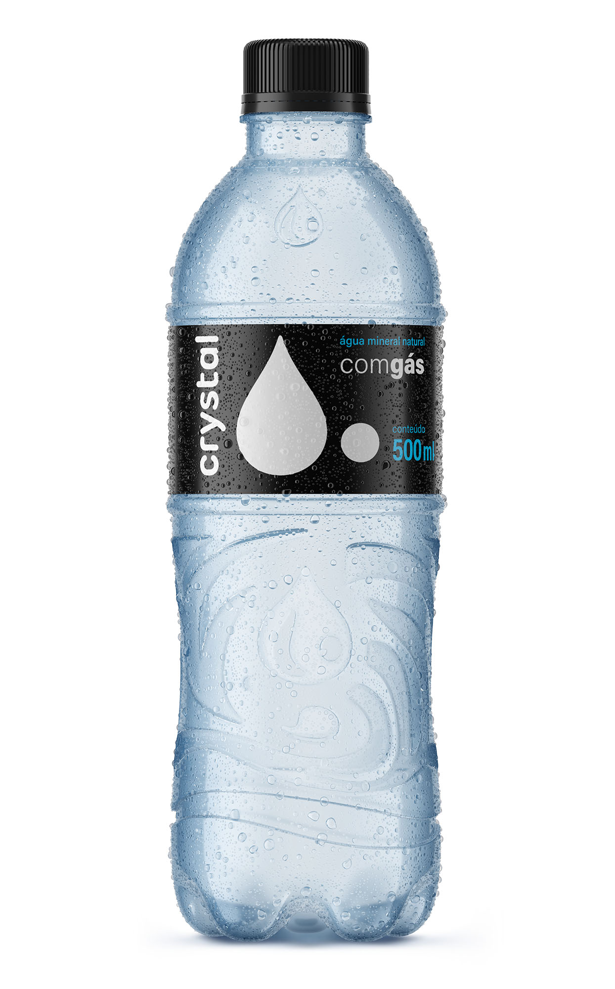 Uma garrafa de água Crystal com gás.