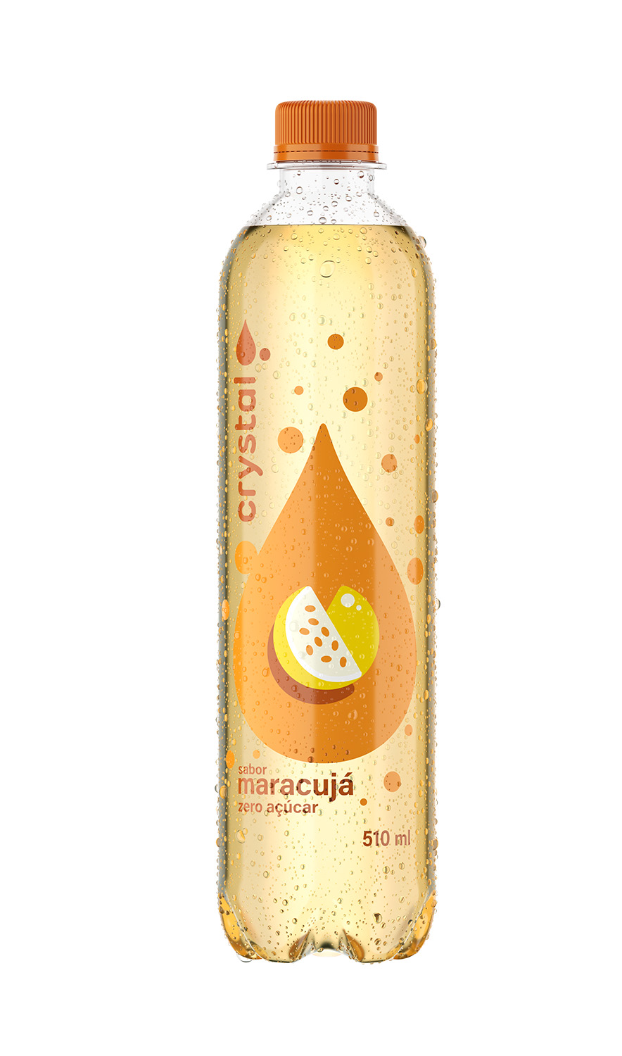 Uma garrafa de água Crystal Sabor Maracujá.