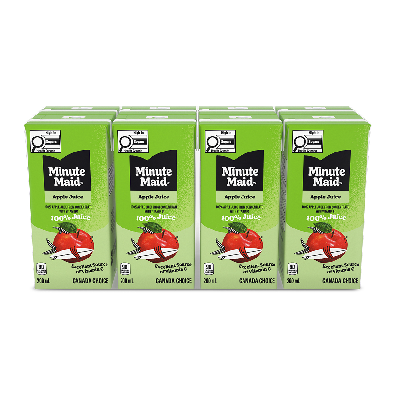 Minute Maid Juice Boxes—multipack of 100% Apple Juice Boxes displayed on a green background