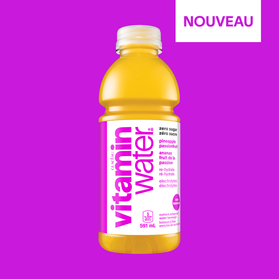 vitaminwater zero ananas fruit de la passion sans sucre re-hydrate, bouteille de 591 mL