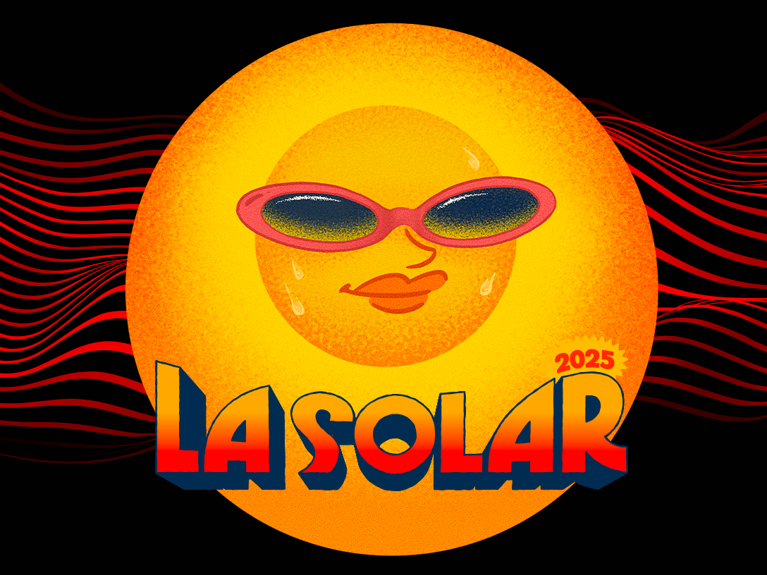 Logo del festival "La Solar" sobre un fondo negro con lineas onduladas de color rojo.
