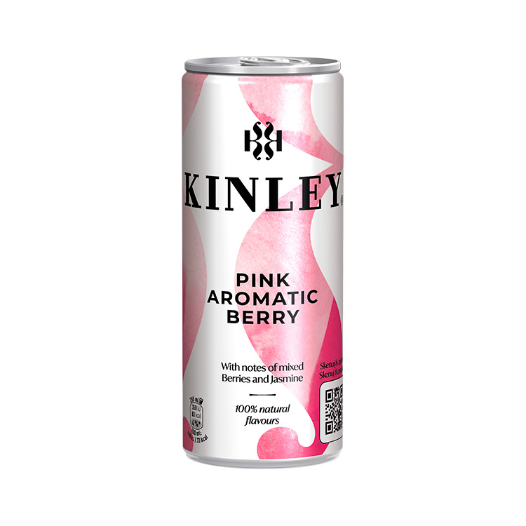 Kinley Pink Aromatic Berry, limonáda s ovocnou příchutí v plechovce