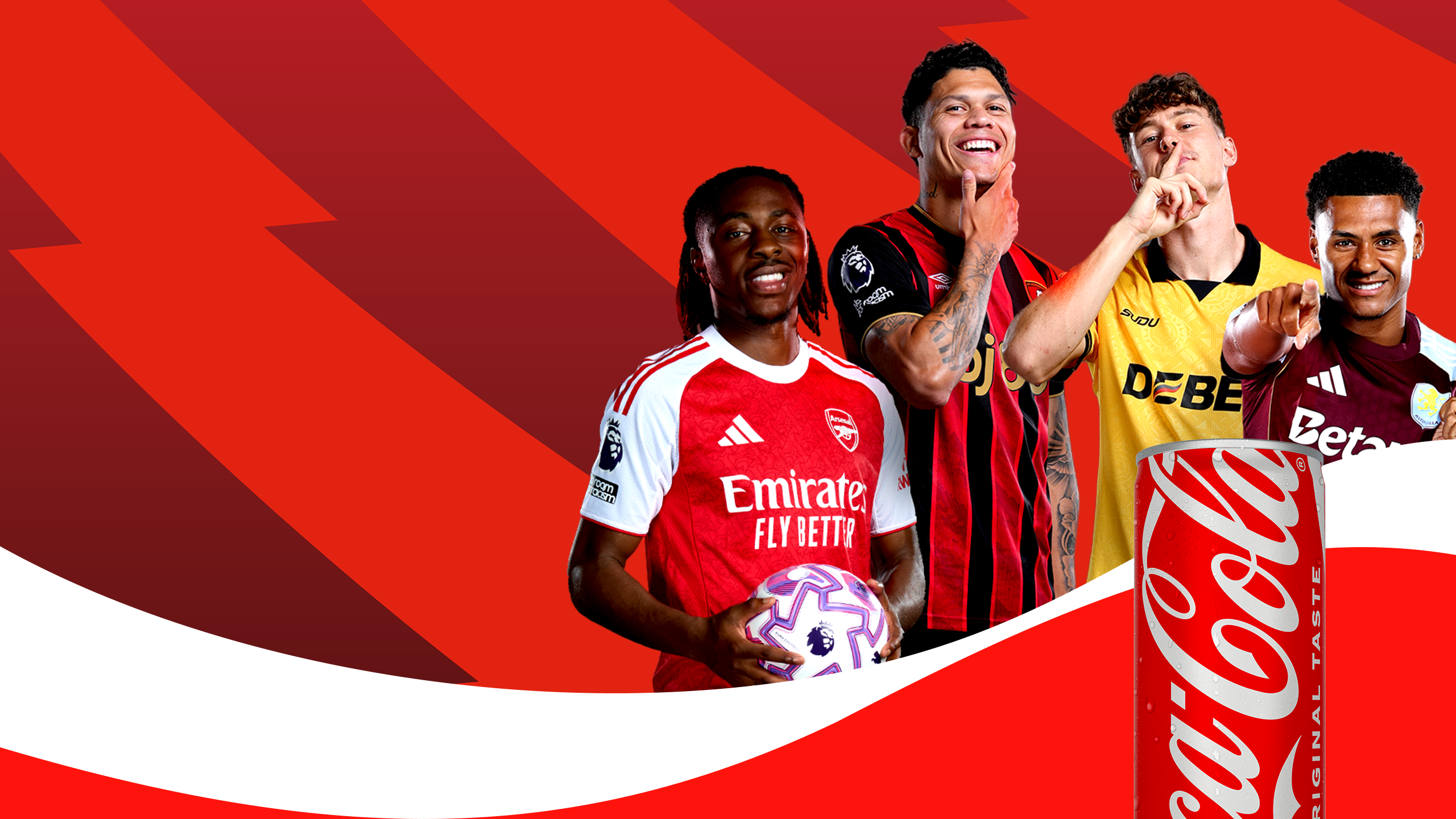 Football players in front of a Can of Coca-Cola