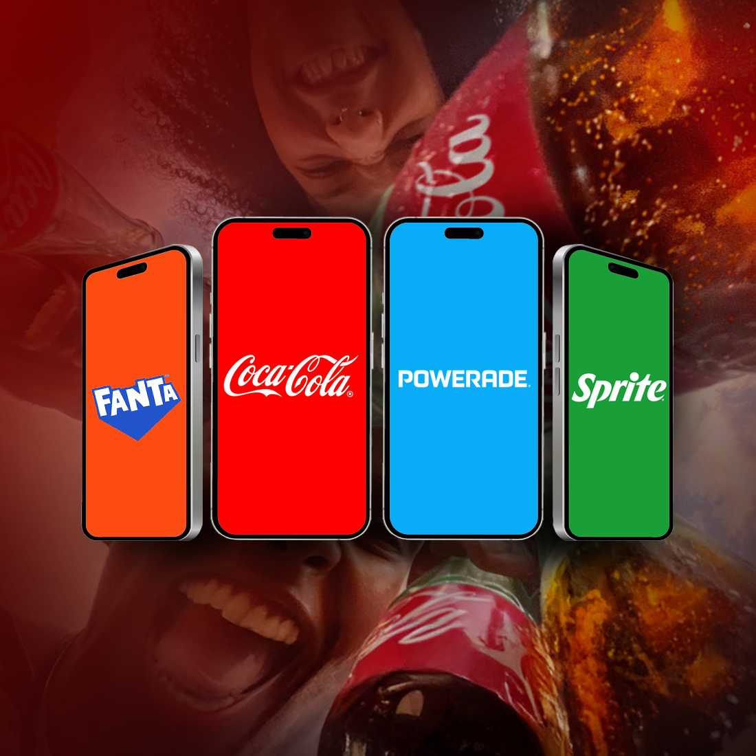 Telefoner med Fanta, Coca-Cola, Powerade og Sprite-logoer