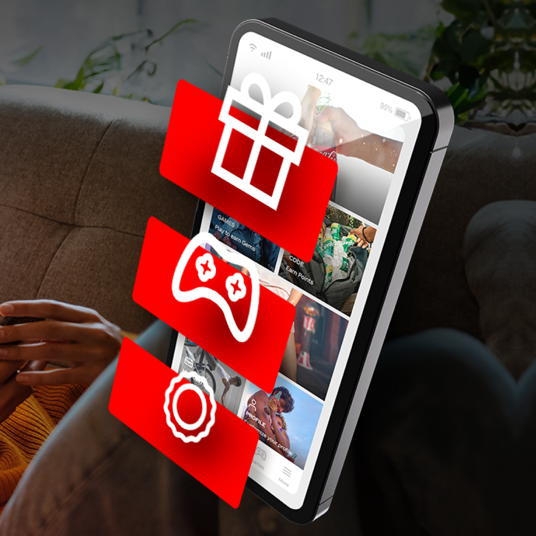 Telefonskærm med præmie-, spil- og kodefelter