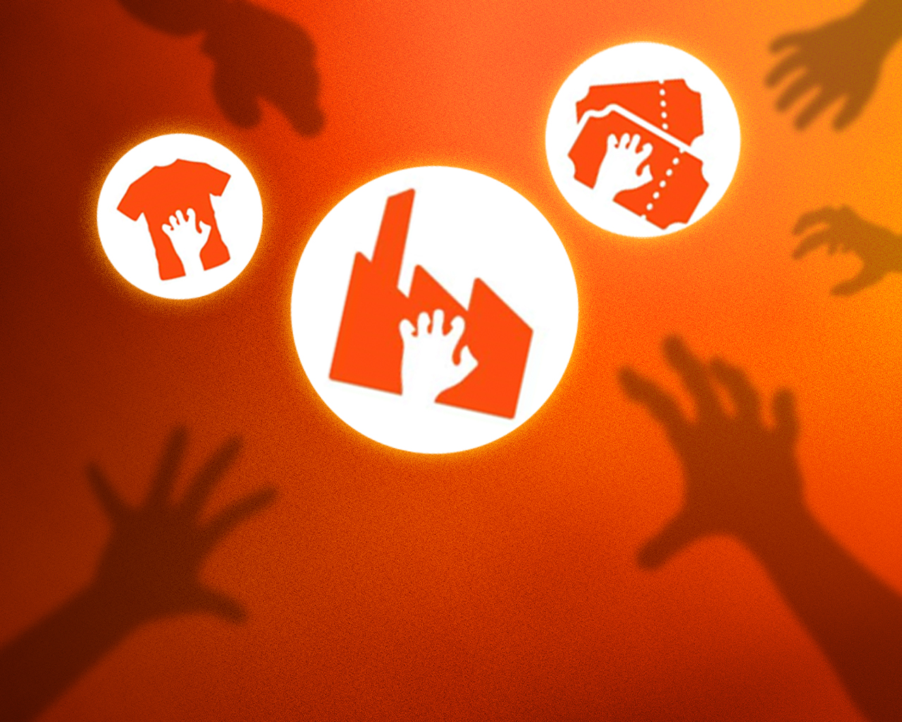 Verschiedene gruselige Hände versuchen, Dinge zu schnappen