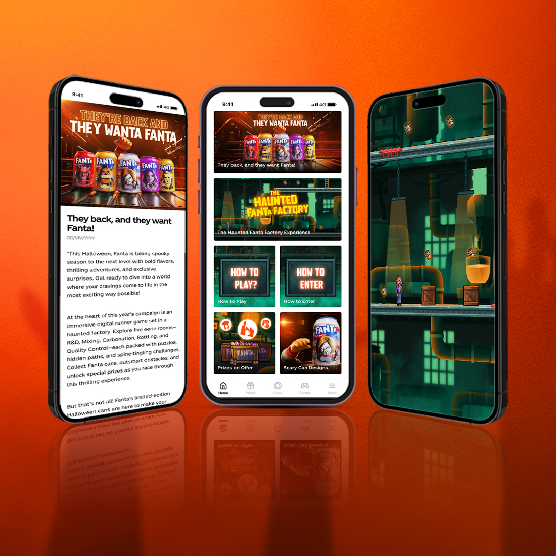 Bild von drei Handys mit Abbildungen des Fanta Halloween-Spiels