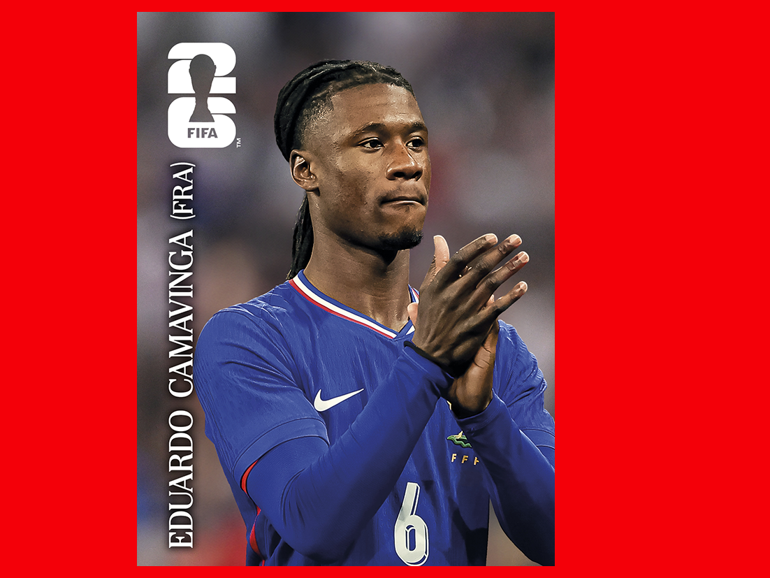 FIFA World Cup 2026 Panini sticker of a France national team player in a red jersey, clapping.
