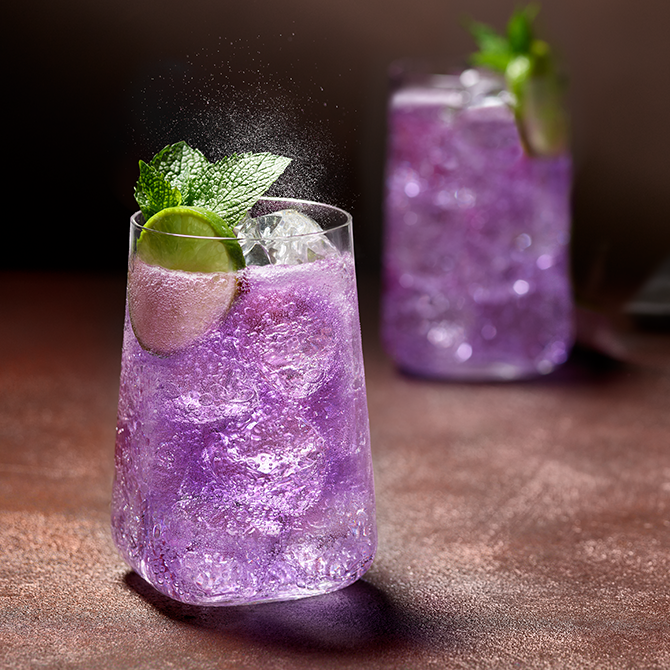 Schweppes purple glasses