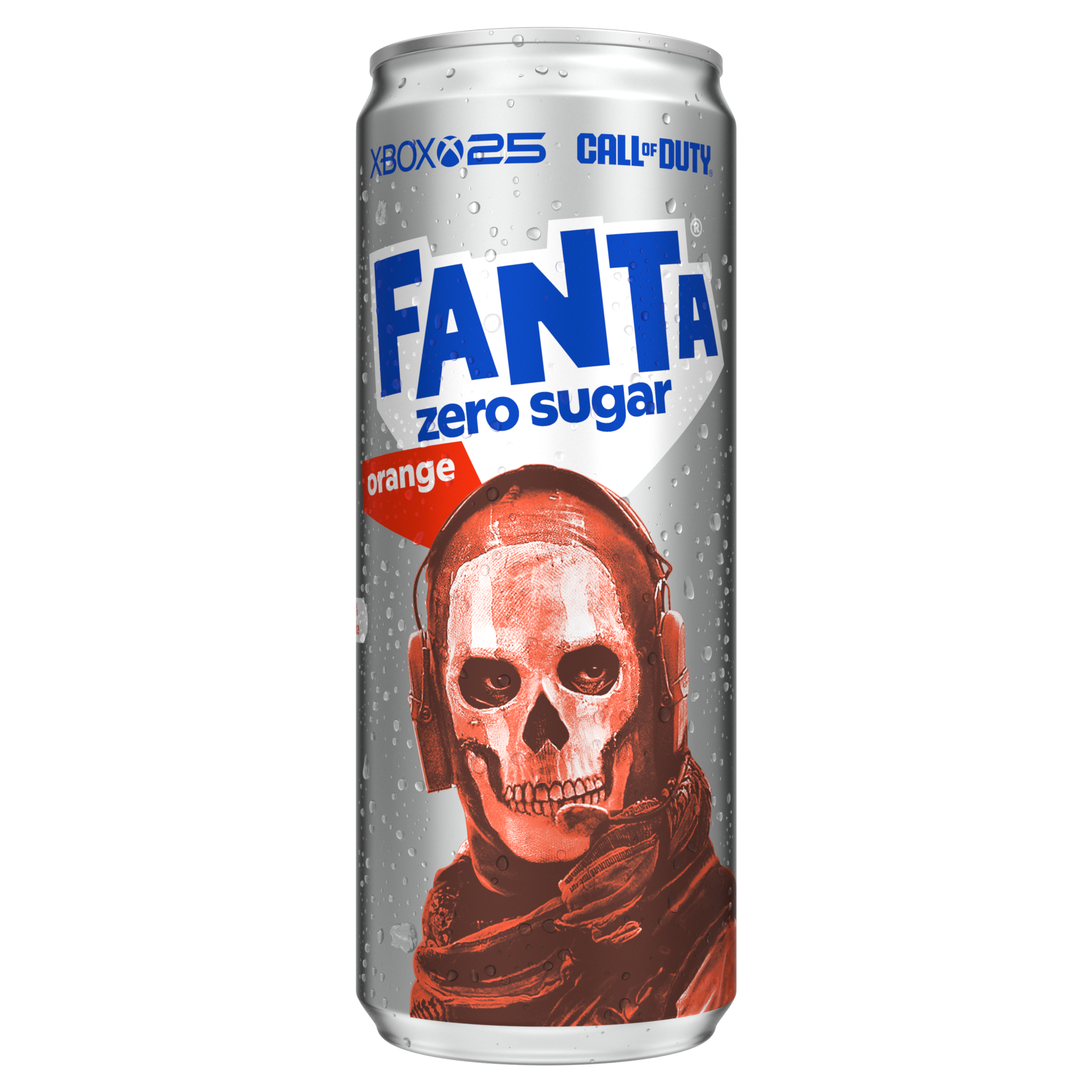 Fanta Orange Zero can on white background