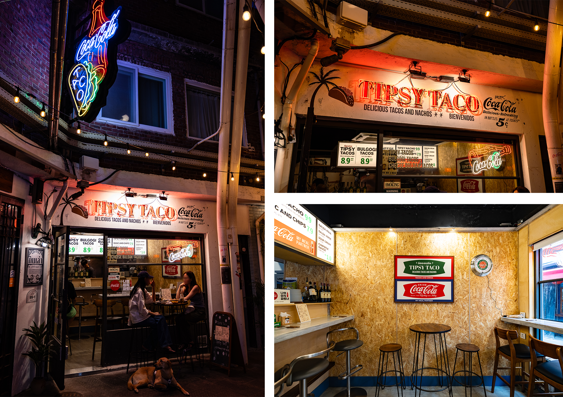 팁시타코의 외부 전경과 내부에 배치된 코카-콜라 소품들