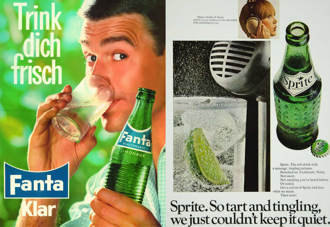 과거 독일의 환타 레몬 광고 이미지와 이후의 스프라이트 광고 이미지