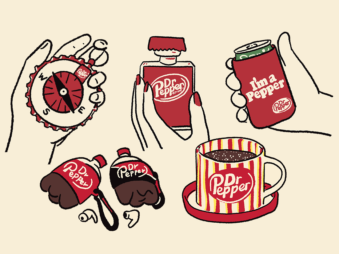 다양한 닥터페퍼 굿즈들이 그려진 그림