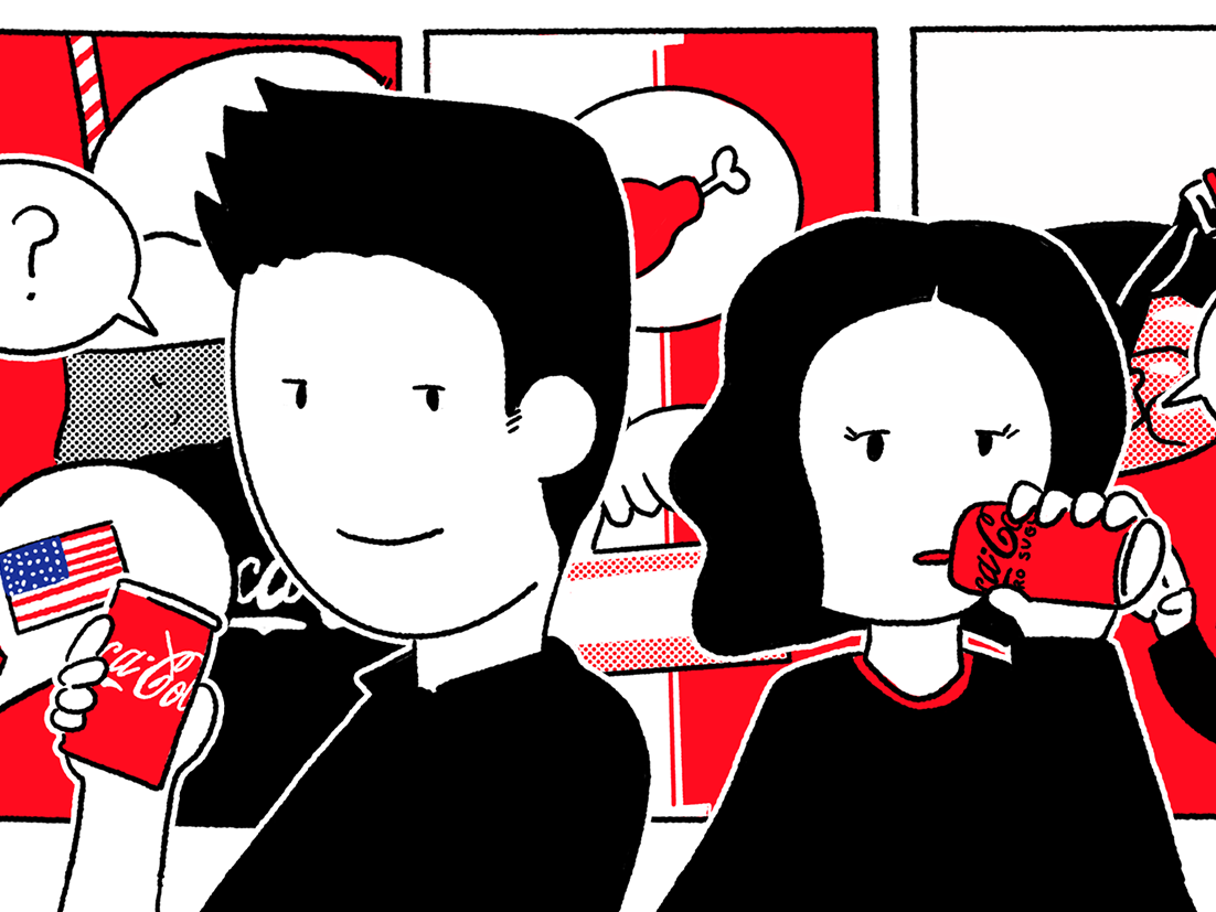 코카콜라를 들고있는 남녀 그림