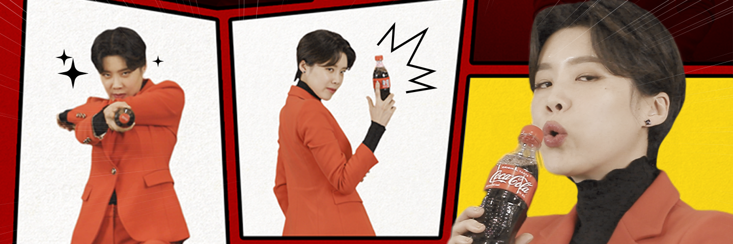  에이전트 콕이 코카-콜라 음료와 함께 멋진 포즈를 취하는 모습