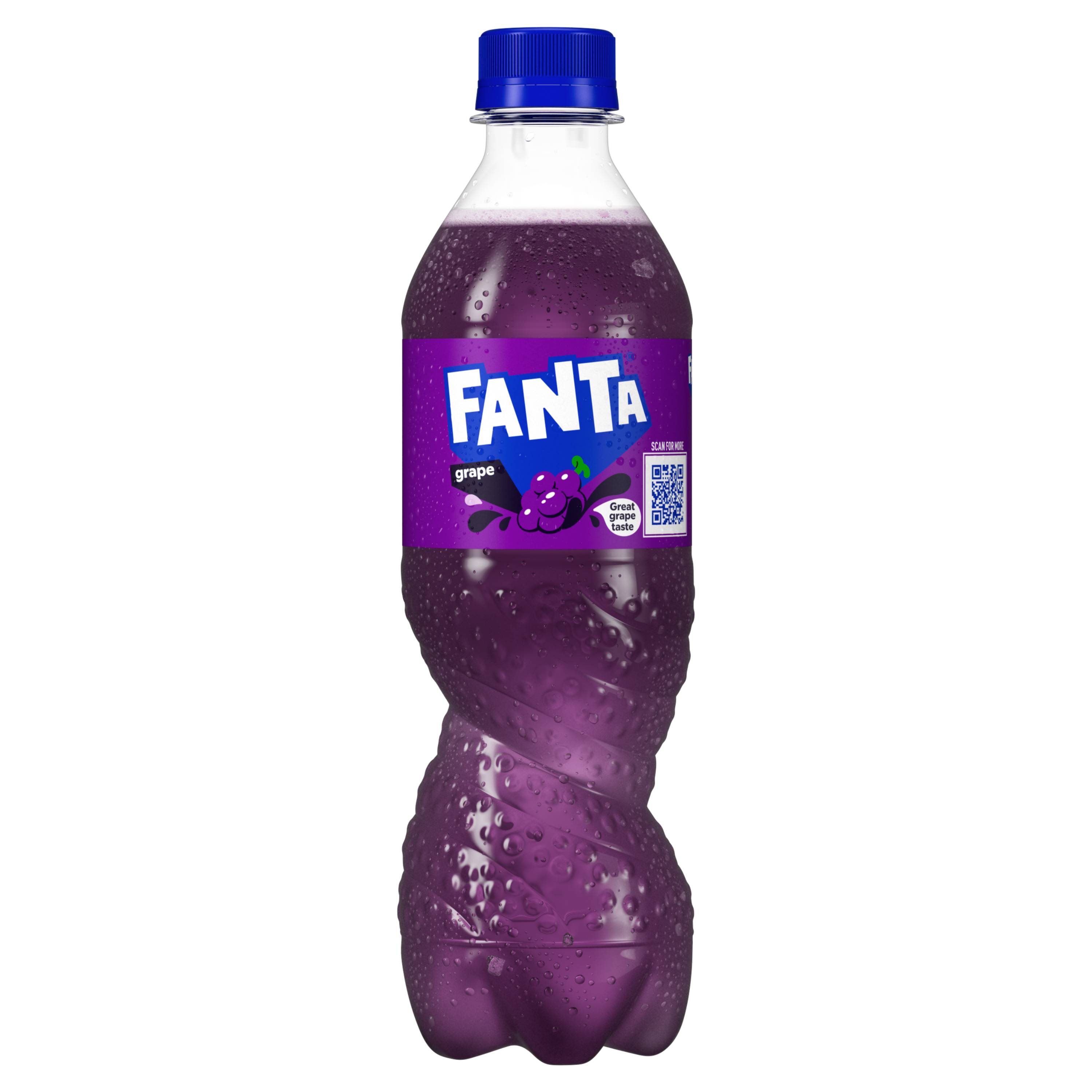 Shishe Fanta me shije rrushi të zi dhe kapak blu.