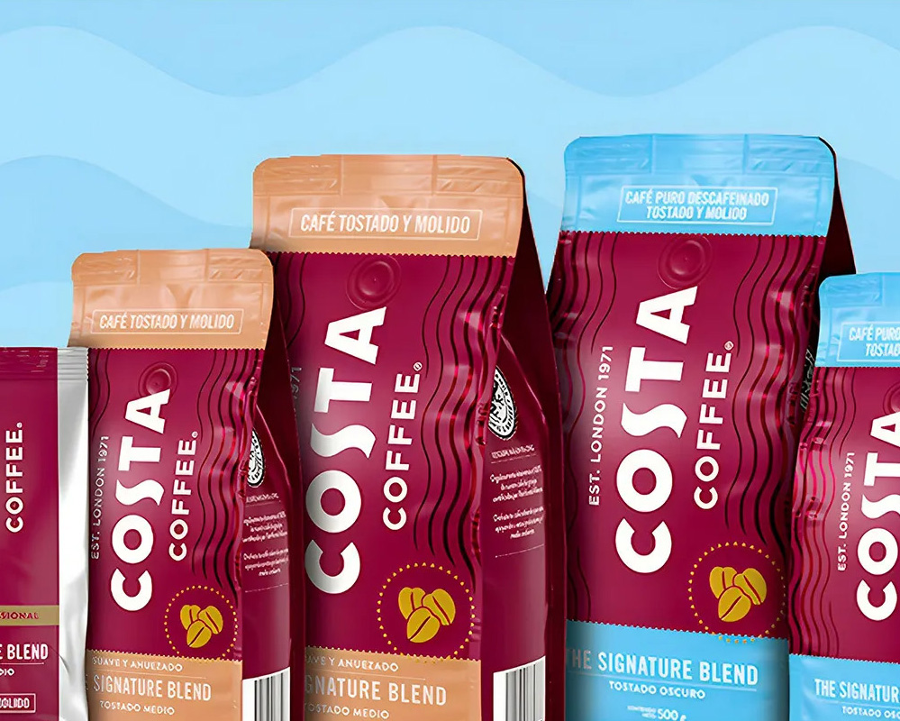 Distintos tipos de tamaño y variedad de los cafés molidos de Costa Coffee