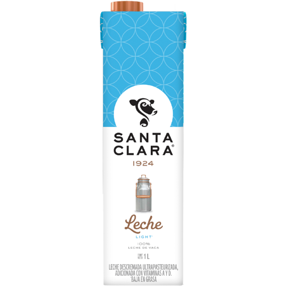 Empaque de Leche Santa Clara Light  100% pura de vaca de 1 litro.