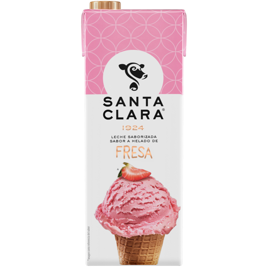 Empaque de Leche Saborizada Santa Clara de Fresa 750 mililitros.