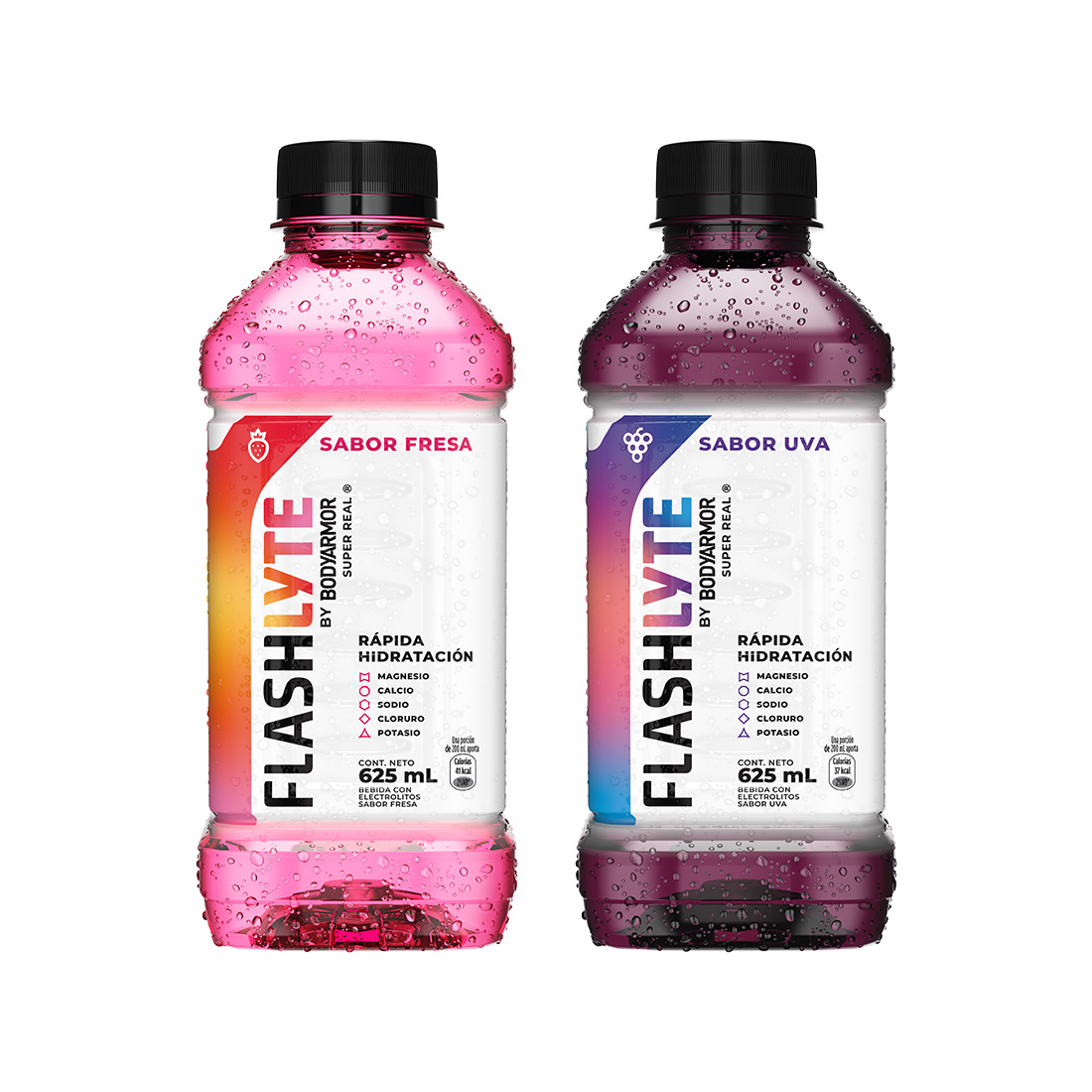 Botellas de Flashlyte Fresa y Flashlyte Uva.