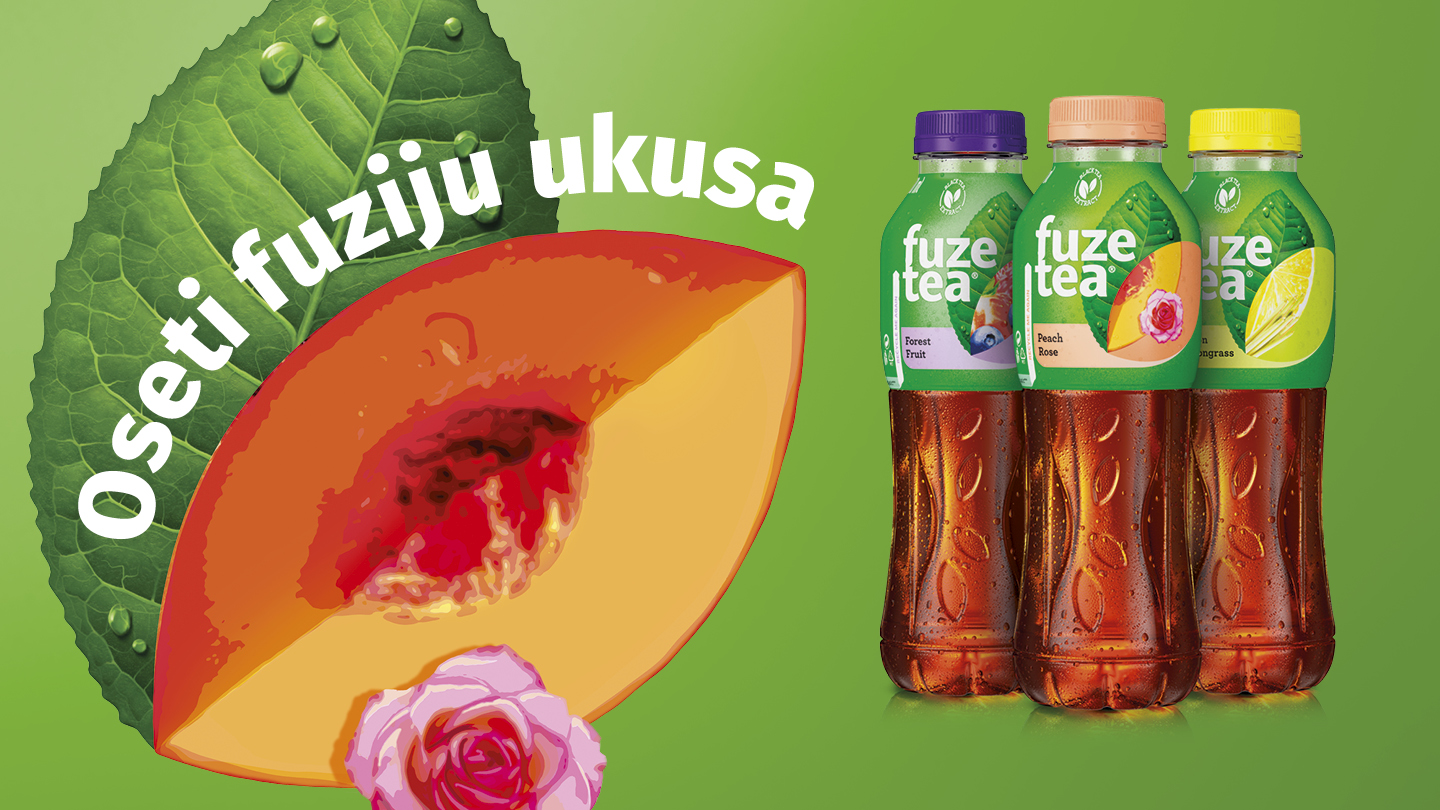 fuzetea baner sa flašicom, tekstom i zelenom pozadinom