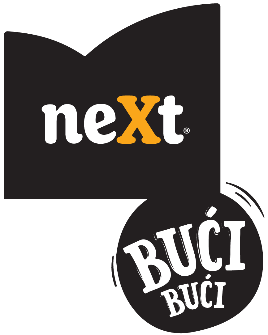 Next Buci Buci logo sa belom pozadinom