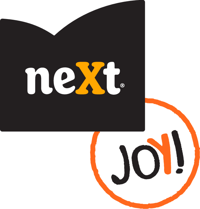 Next Joy logo sa belom pozadinom