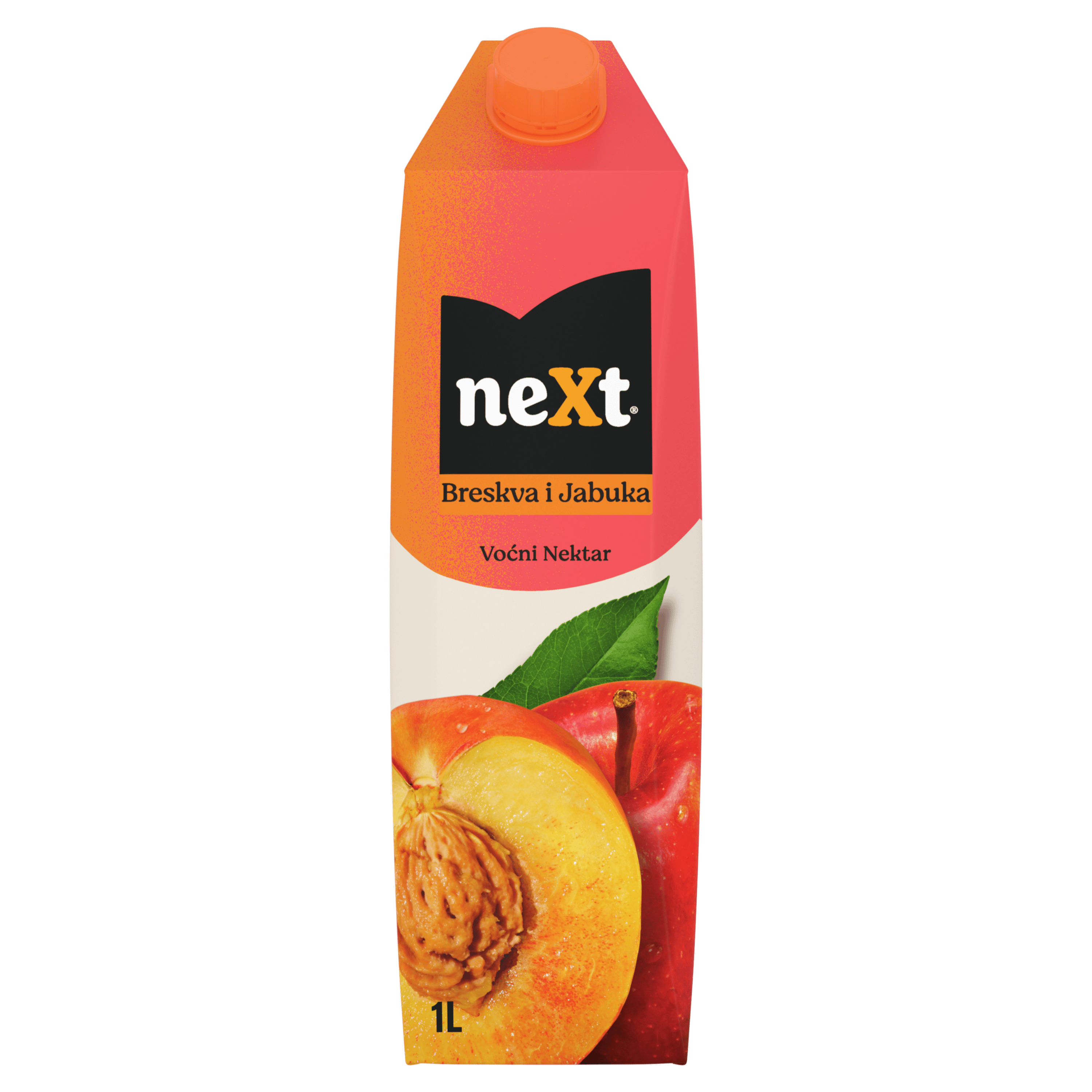 neXt breskva sok sa belom pozadinom