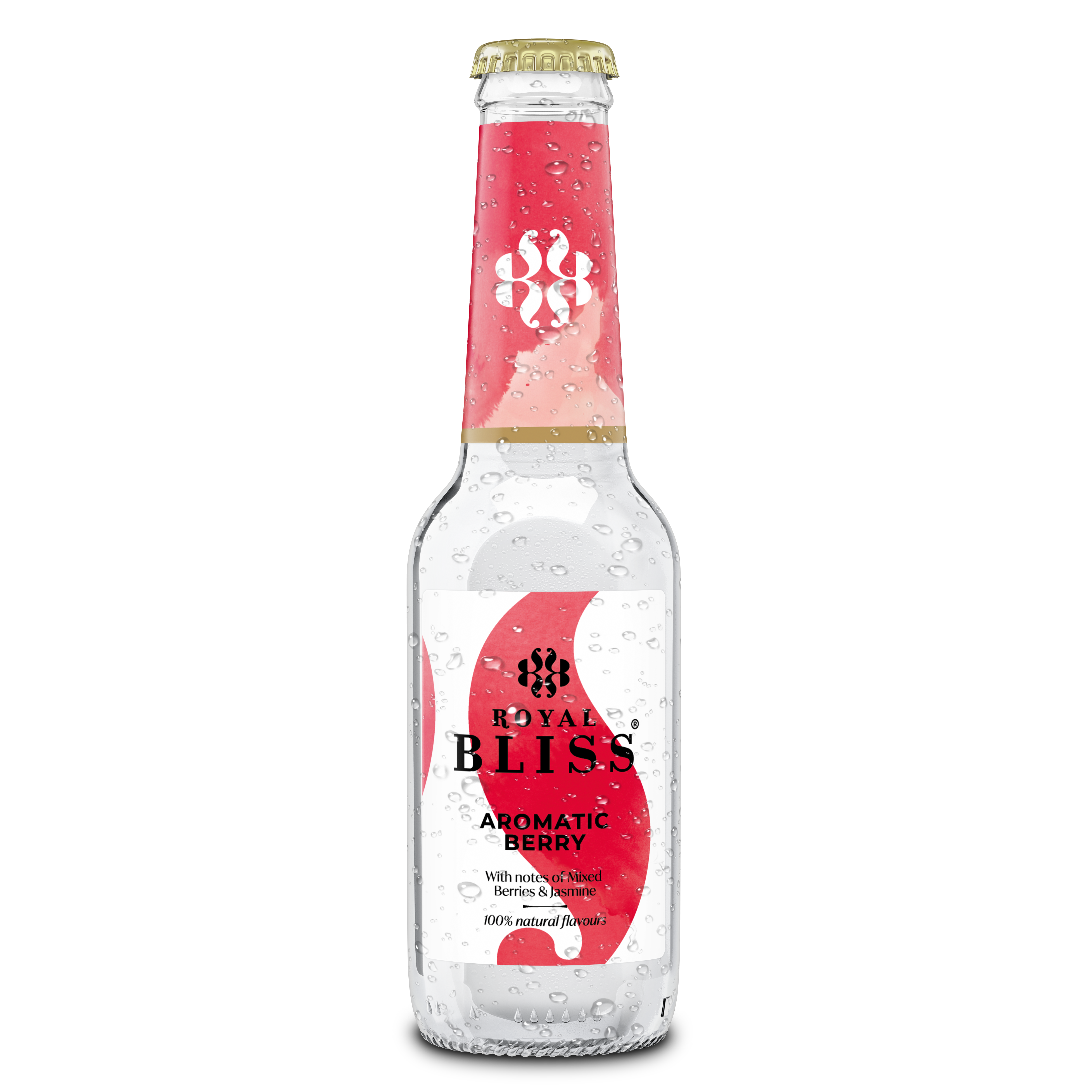 En glasflaska med Royal Bliss Bohemian Berry Sensation