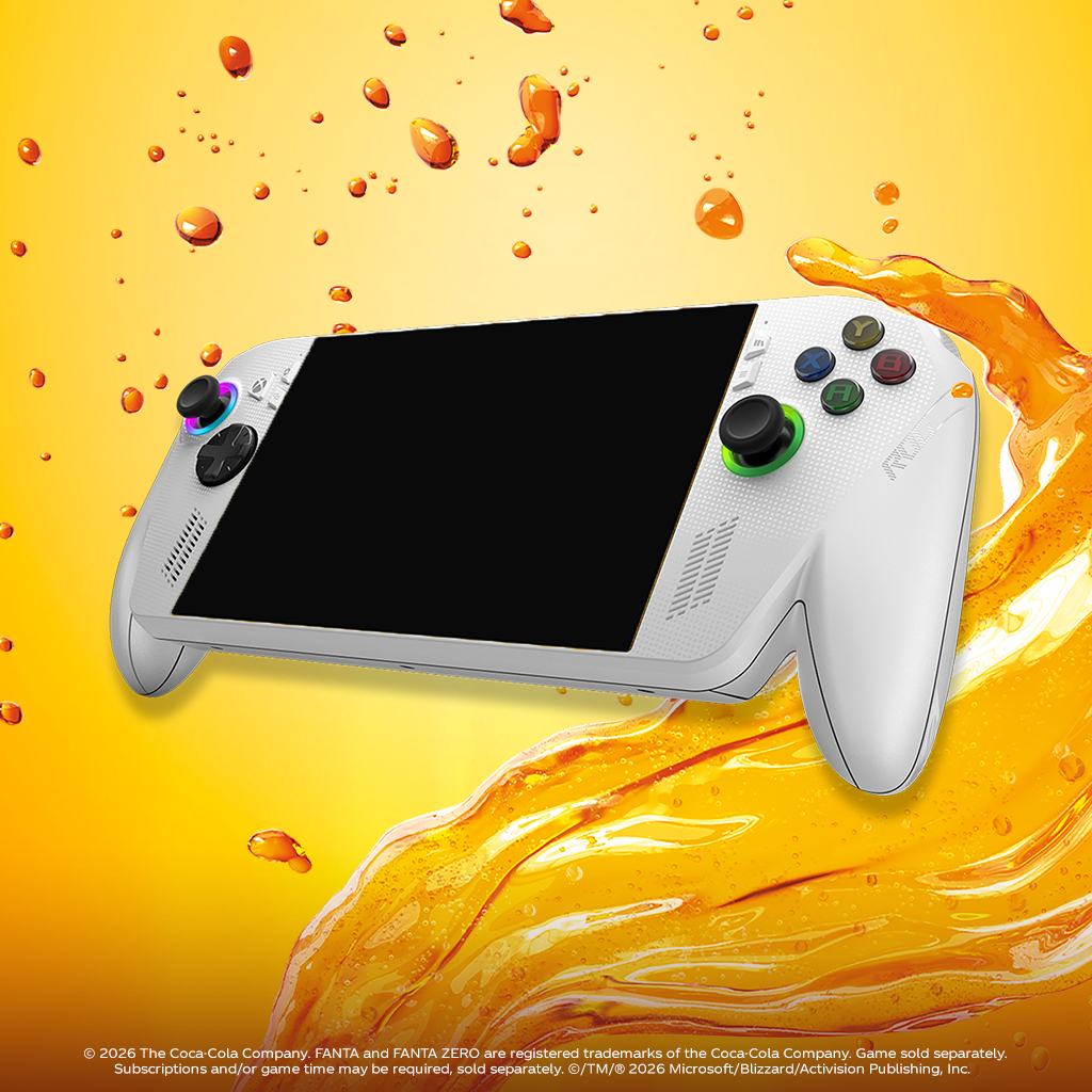 Rog Ally konsoll mot orange bakgrund