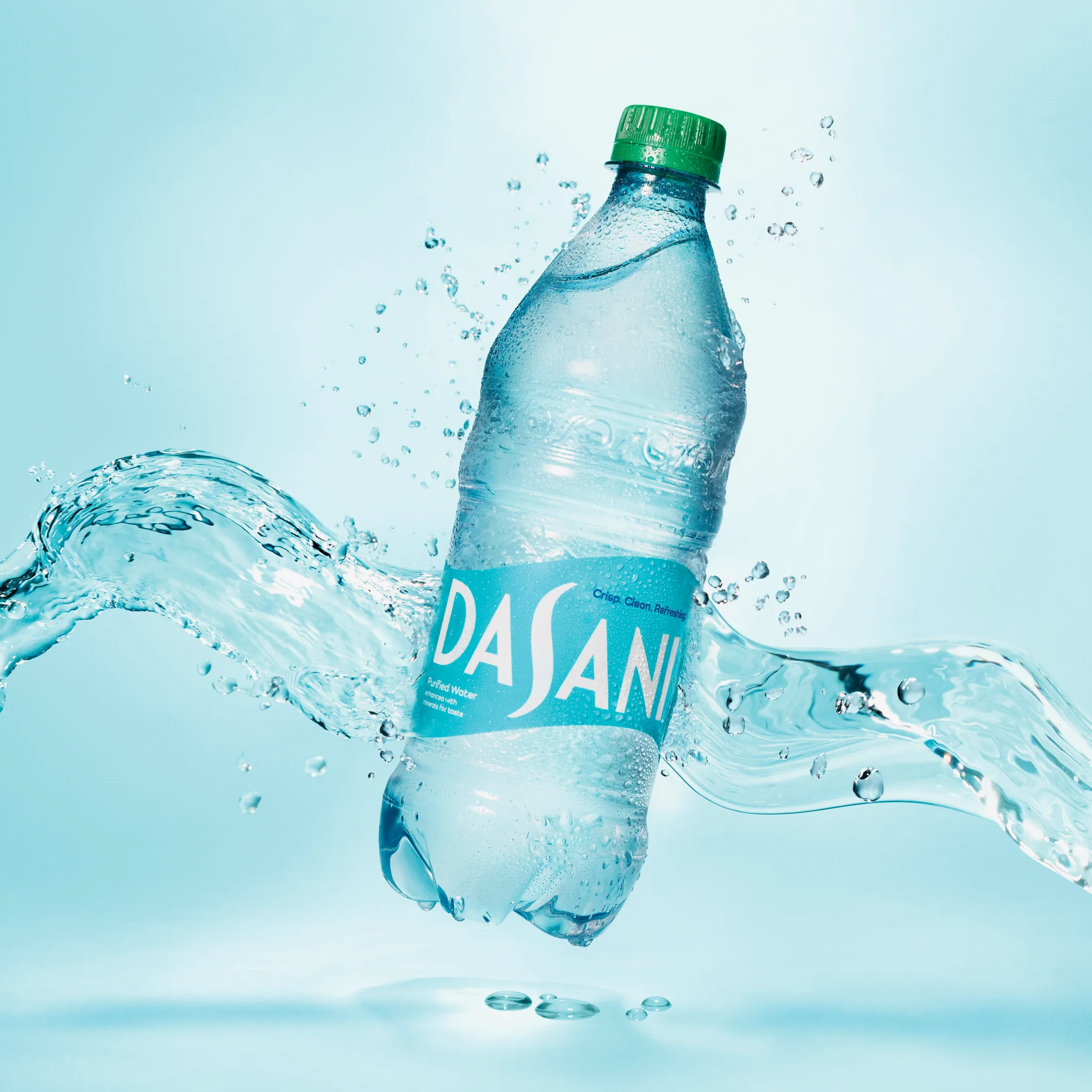 Dasani bottle splashed with water