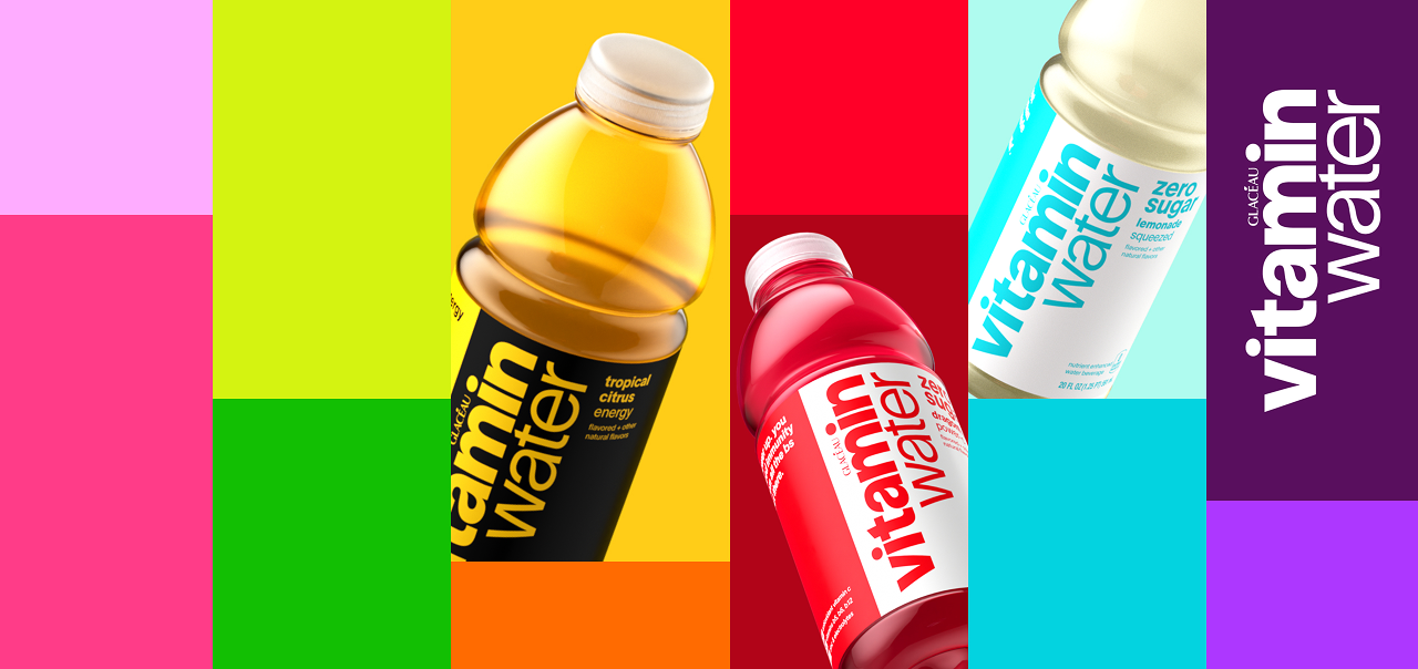 Colorful tiles featuring Vitaminwater drinks