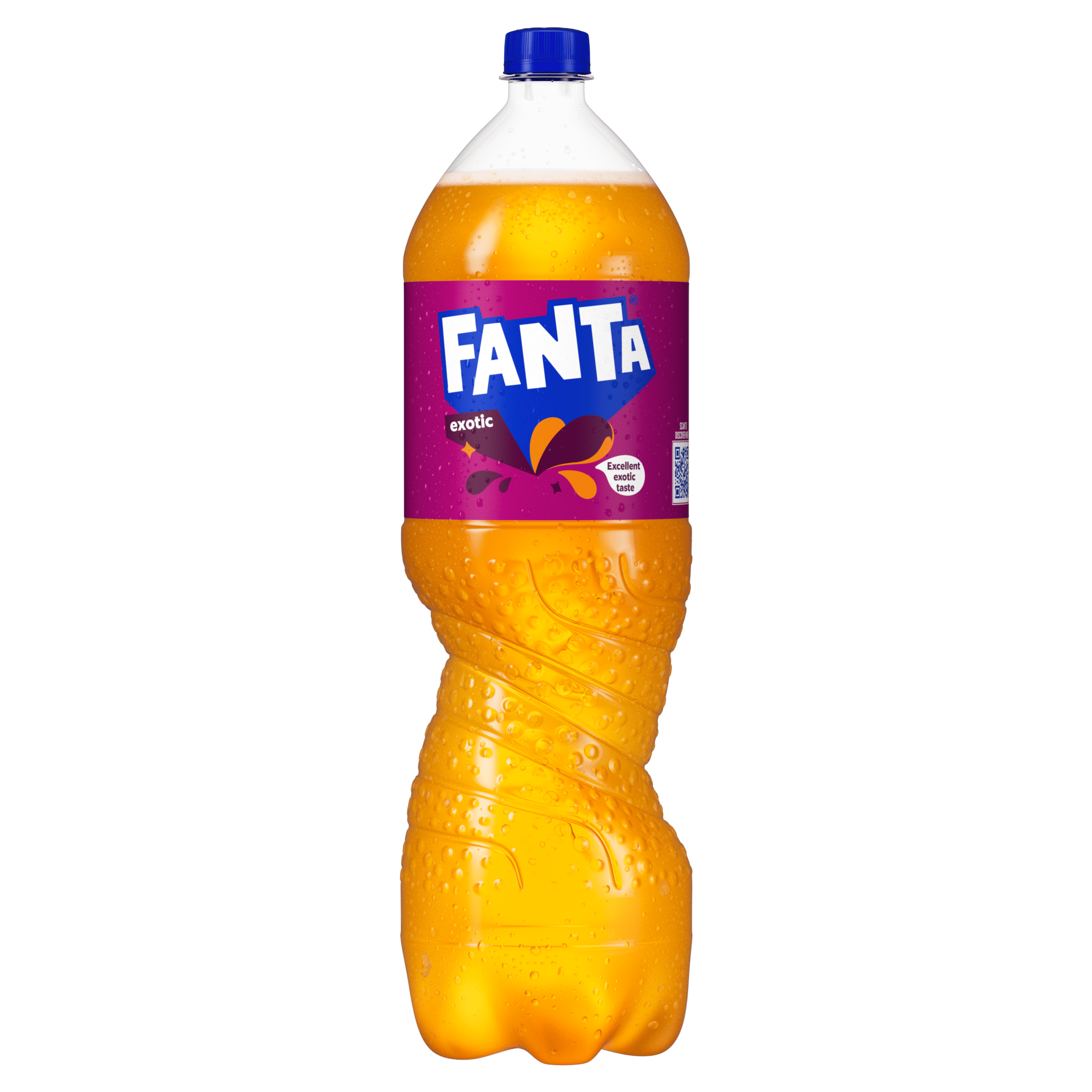 Shishe Fanta me shije frutash tropikale dhe kapak blu.