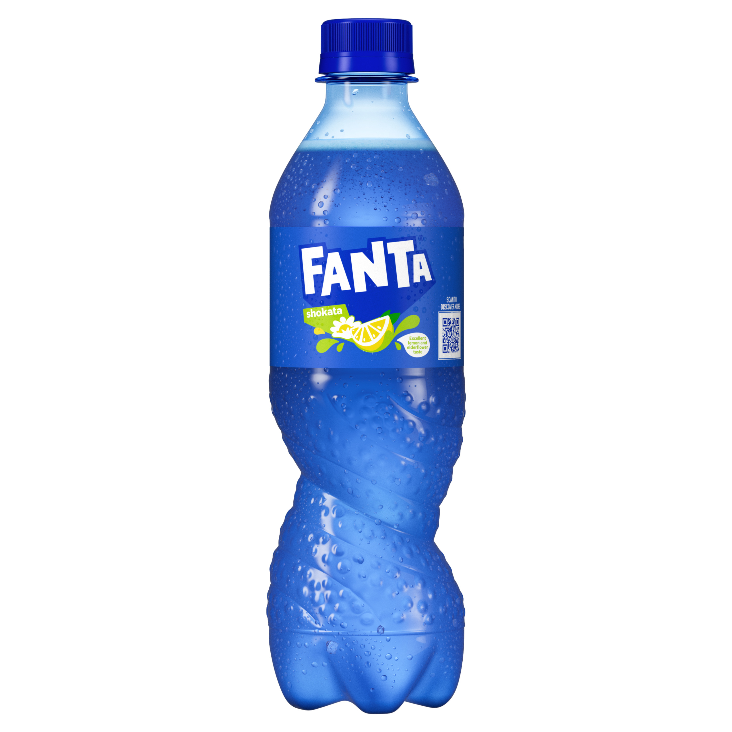 Shishe Fanta me shije limoni dhe kapak blu.